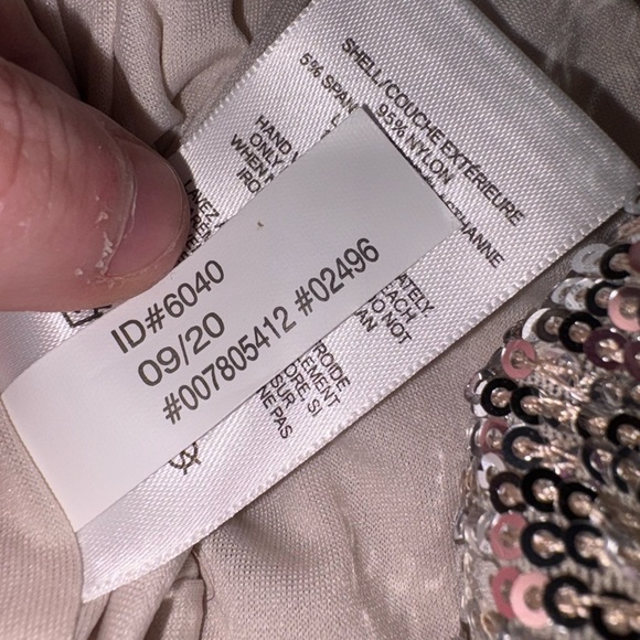 EXPRESS BEIGE SILVER SEQUIN FAUX WRAP MINI DRESS - Picture 9 of 9